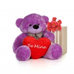 4 Feet Purple Big Bow Teddy Bear holding Be Mine heart